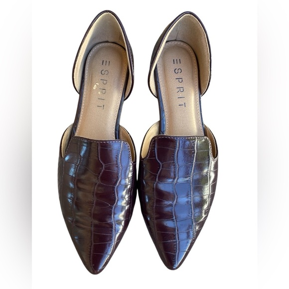 Esprit Women's Peace Croc Embossed D'Orsay Flat Bordeaux Size: 6 M color maroon - Picture 1 of 8